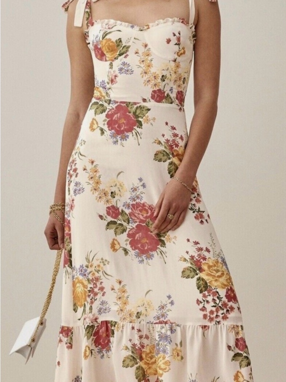 NWT Reformation Floral Tie-Strap Midi Dress - Picture 2 of 16